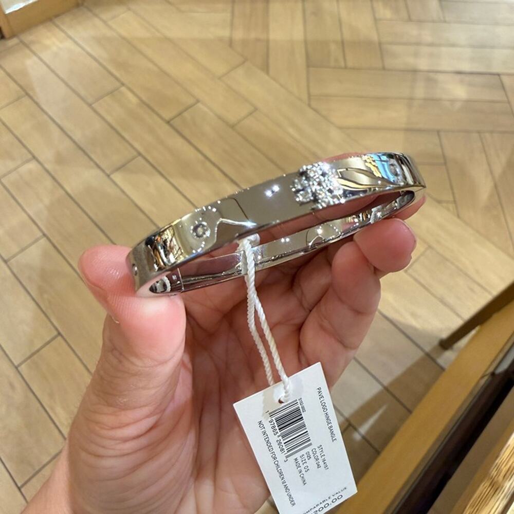 NEW‼️Tory Burch Pave Logo Hinge Bangle 164157 Tory Silver/Crystal $200